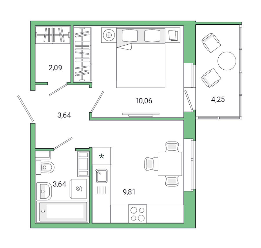1-комнатная квартира 33.49 м², 8/8 эт., ЖК «Jaanila Drive»